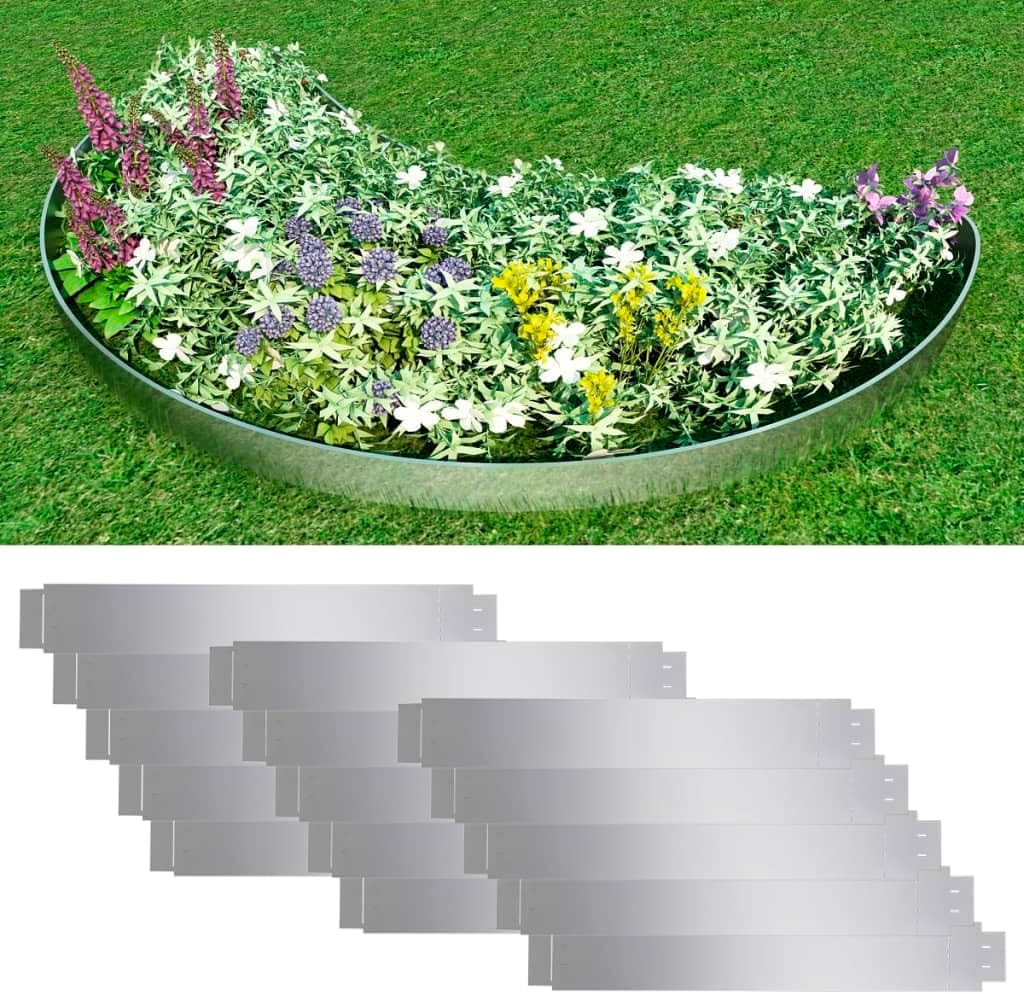vidaXL 15x Rasenkante Flexibel Verzinkter Stahl 100x14cm Gartenzaun Rasenzaun Beetumrandung Rasenbeg