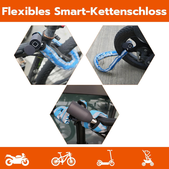 Eseesmart Fahrradschloss mit Fingerabdruck, Hohe Sicherheit Anti-Diebstahl Fahrrad Kettenschloss mit