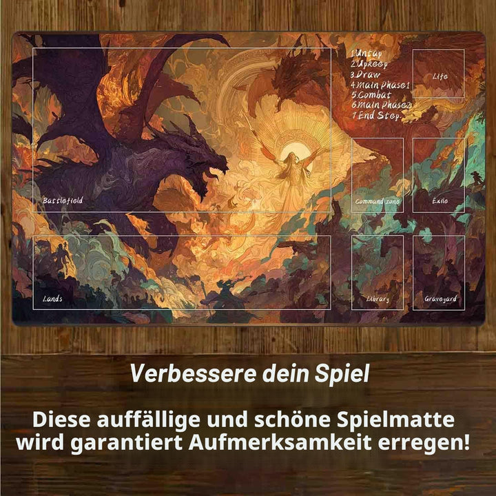 MTG Playmat 24x14 Inches Non-Slip Dragon Design Stitched Edges Smooth Surface Rubber Base TCG Game M