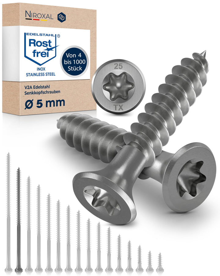 Schrauben Torx Edelstahlschrauben 5x100 Edelstahl V2A rostfrei Spanplattenschrauben für Holz Teilgew