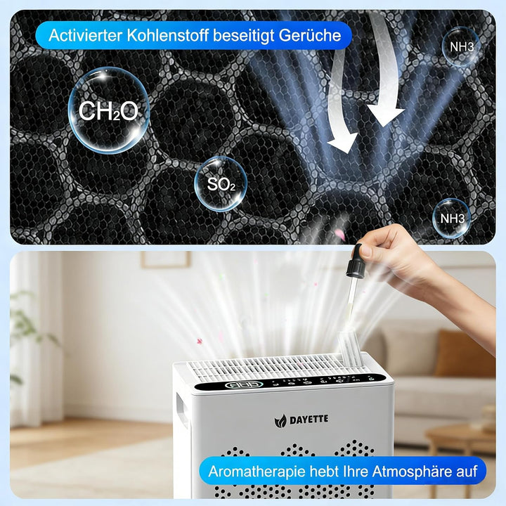 Luftreiniger für Allergiker, mit H14 HEPA Filtern & Waschbarem Vorfilter, CADR 250 m³/h, 3-stufiges