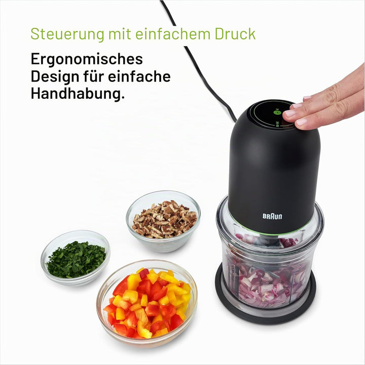 Braun MultiPractic 3 CH3011BK Zerkleinerer mit 4 Edelstahlklingen, One-Push-Funktion, Eiszerkleinere