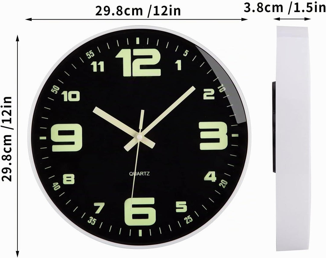VIVILINEN Wanduhr Leuchtend mit Grossen Zahlen Wanduhr Ohne Tickgeräusche Quartzuhr Rund Batteriebet