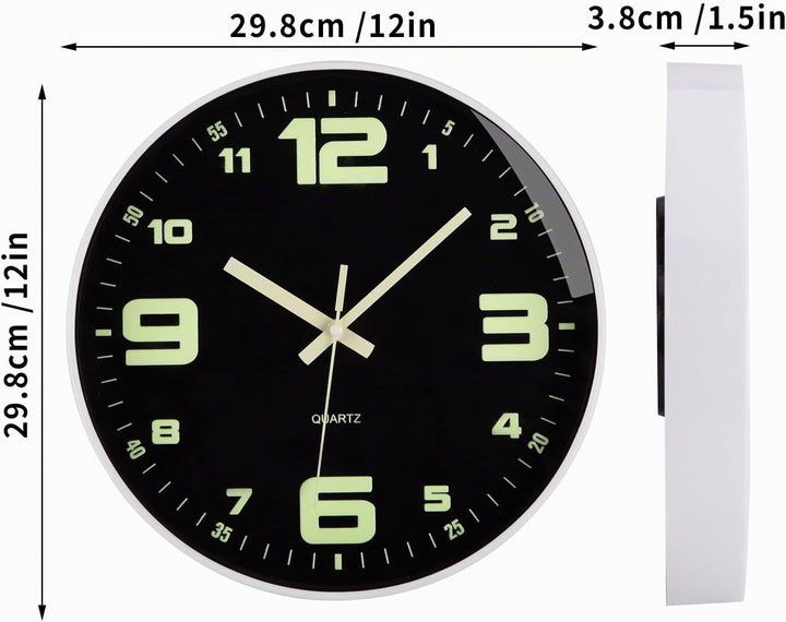 VIVILINEN Wanduhr Leuchtend mit Grossen Zahlen Wanduhr Ohne Tickgeräusche Quartzuhr Rund Batteriebet