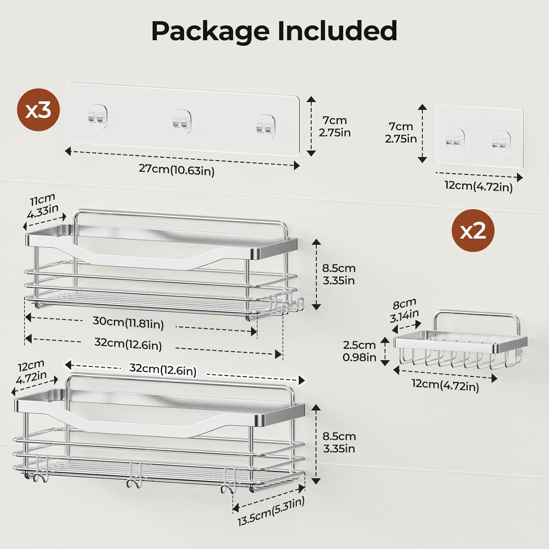 Orimade Duschablage ohne bohren mit Seifenkorb und 5 Haken - Duschregal für die Dusche Badezimmer, K