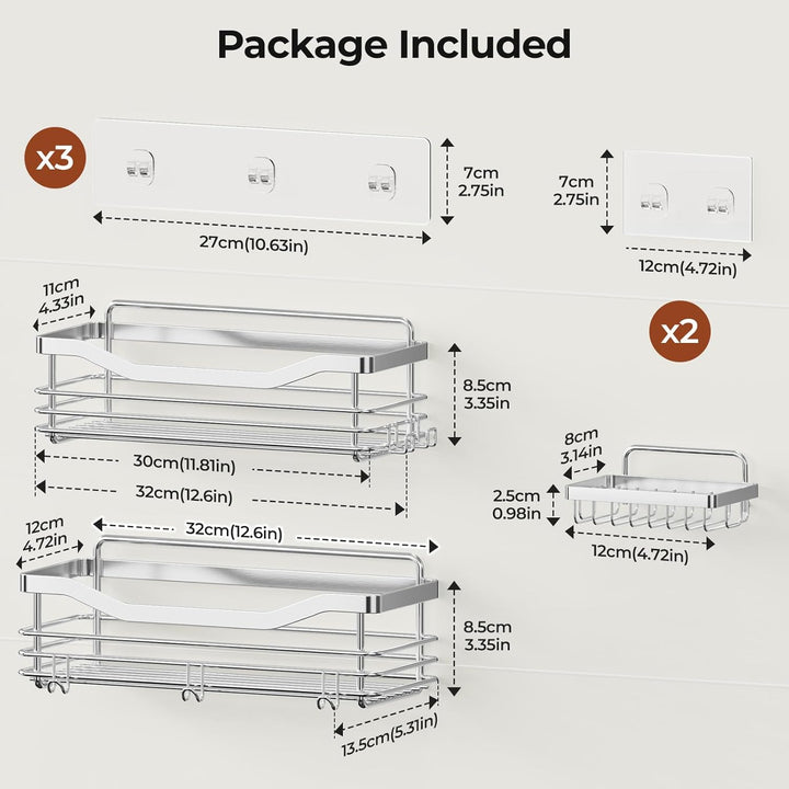 Orimade Duschablage ohne bohren mit Seifenkorb und 5 Haken - Duschregal für die Dusche Badezimmer, K