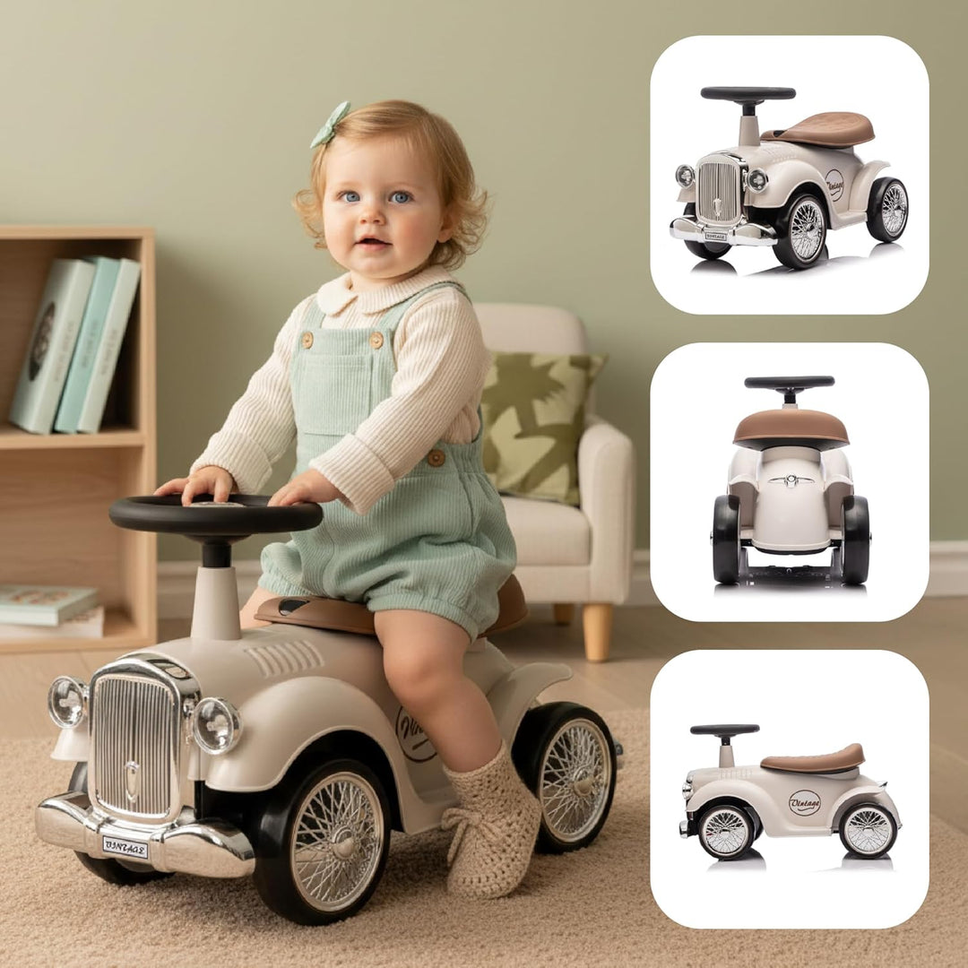 Rutschauto ab 1 Jahr Retro Classic, Rutschauto Indoor, Auto Kinder, Baby Auto, Gehhilfe mit Horn (El