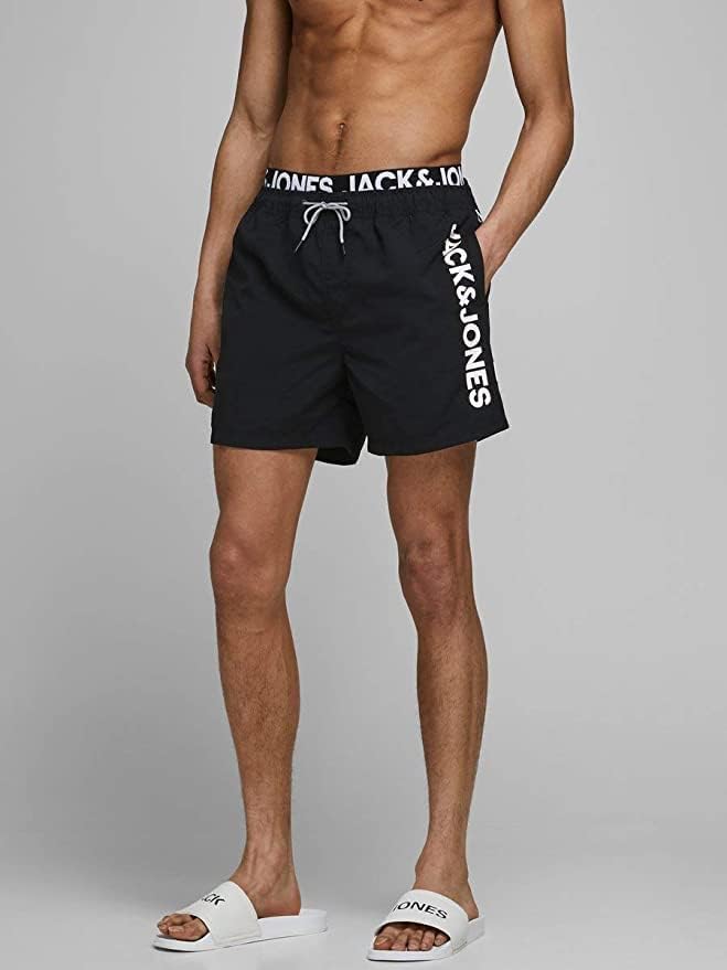 JACK &amp; JONES Herren Badehose Badeshort SPLICELOGO S M L XL XXL Schwarz Rot Orang L Black Beauty, L B