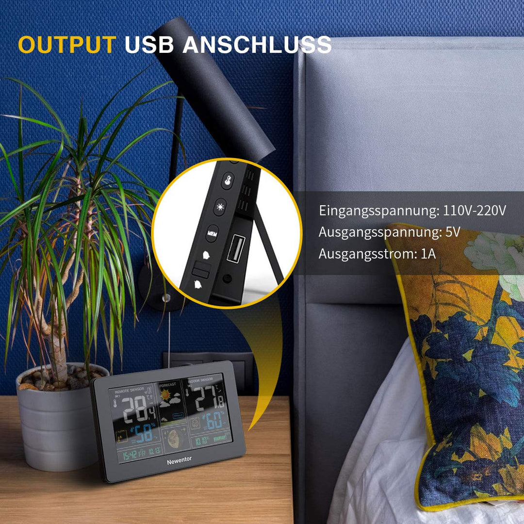 Newentor Wetterstation Funk mit Aussensensor - Funkwetterstation mit Wettervorhersage, Temperaturwar