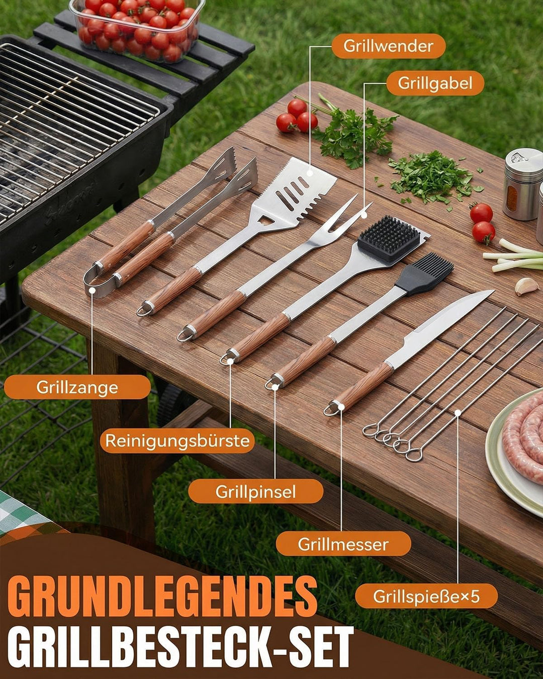 Grillbesteck Set, 11-teilig Edelstahl Grillzubehör mit Aufbewahrungskoffer, Hochwertiger BBQ Grillut