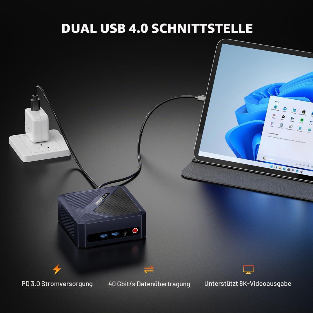 BOSGAME P5 Pro Mini-PC AMD Ryzen 7 6800H, 8 Kerne 16 Threads, Radeon 680M, 32GB DDR5 RAM, 1TB PCIe S