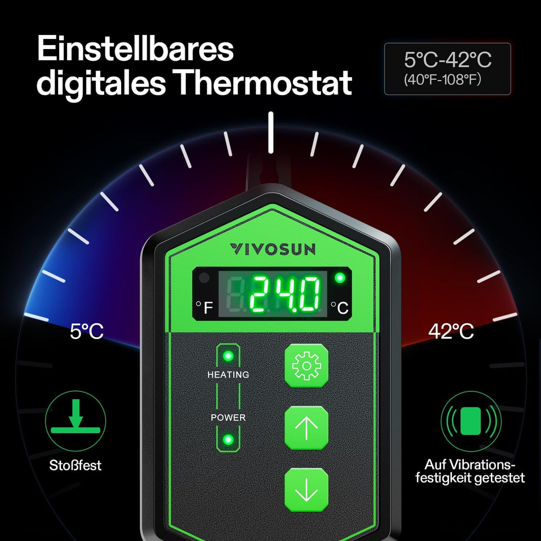 VIVOSUN 25,4x52,7cm Setzling-Heizmatte und digitales Thermostat-Kombi-Set, UL- und MET-zertifizierte