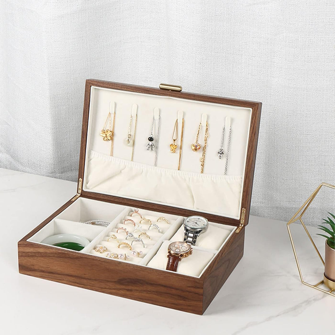 Schmuckkasten – Handgefertigtes Massivholz Retro Schmuck Box mit Schubladen Samt Innenfutter, Armbän