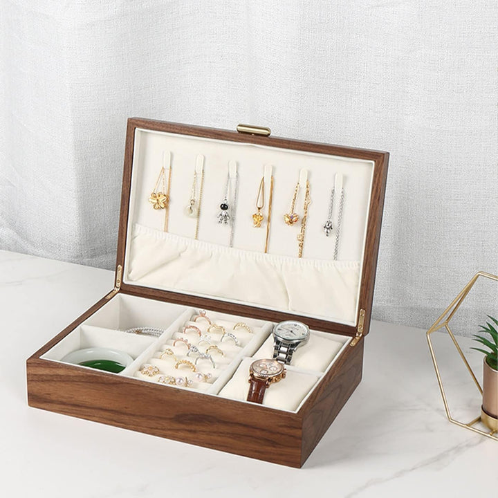Schmuckkasten – Handgefertigtes Massivholz Retro Schmuck Box mit Schubladen Samt Innenfutter, Armbän