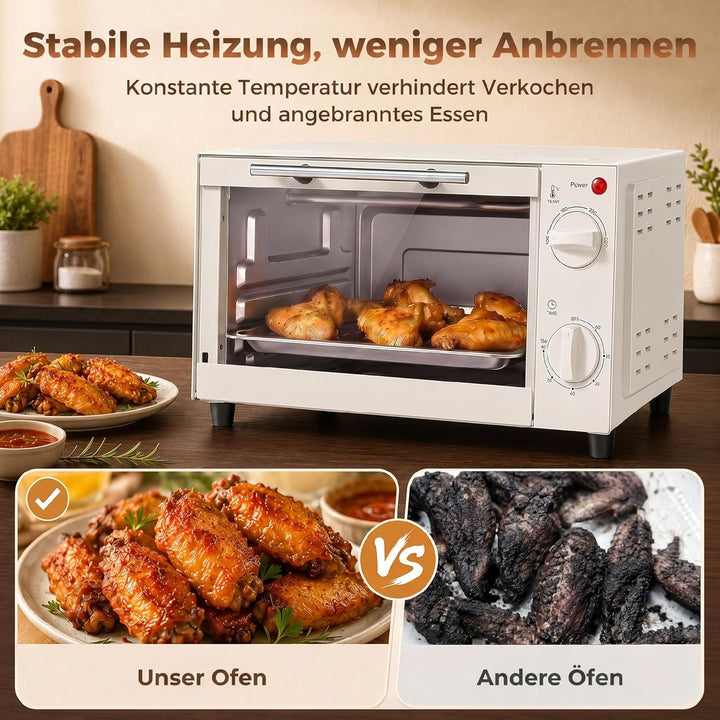 HOMCOM Mini Backofen 9 L 750W 100-230℃ 60 Min. Timer inkl. Backblech, Grillrost, Glas Fenster, Platz