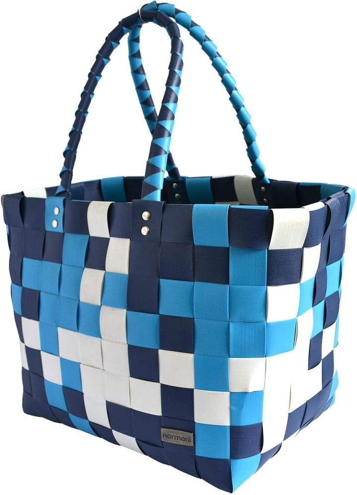 normani Einkaufstasche geflochten mit Henkeln - Tragetasche extra robust Farbe Classic/Aqua Classic