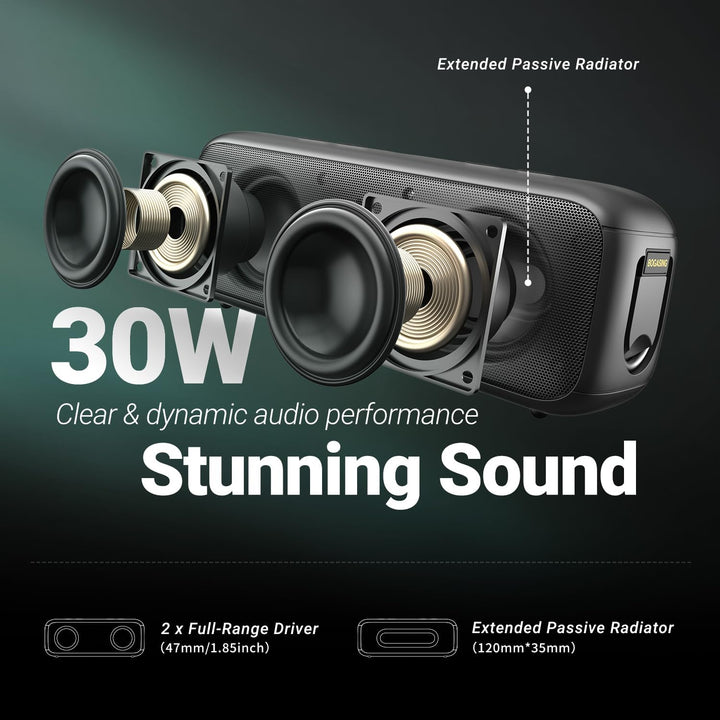 BOGASING G6 Tragbarer Bluetooth Lautsprecher, Lautsprecher Boxen Bluetooth mit 30W Stereo-Sound, 35h