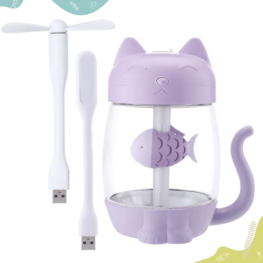 Mini-Luftbefeuchter für Kinder, 350 ml, mit LED-USB-Licht und Mini-Ventilator, leiser kalter Nebel f