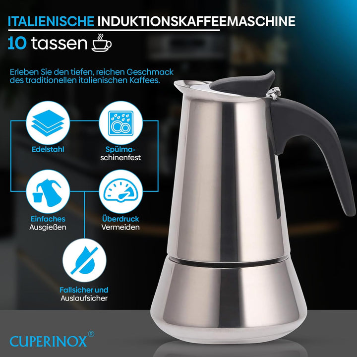 Espressokocher - Edelstahl - 10 Tassen - Silber 10 Standard, 10 Standard