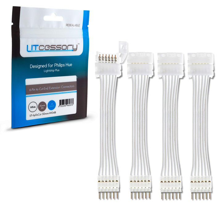 Litcessory 6-Polig auf Gekürztes Ende Verlängerungskabel für Philips Hue Lightstrip Plus (50mm, 4 St
