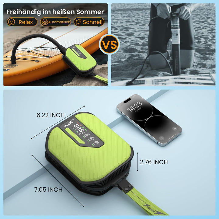TowerTop Sup Pumpe Akku: 10500mAh Akku Pumpe für Auto/SUP, 50 PSI Stand Up Paddle Pumpe, 12V DC Zwei