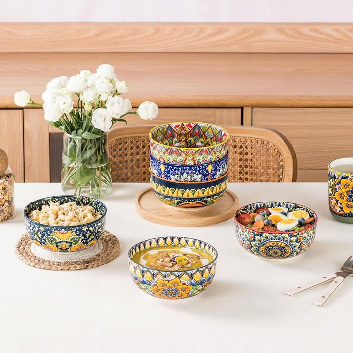 Henten Home Müslischalen 6er Set, 830ml Keramik Suppenschalen, Servierschalen mit Doppelseitigem Mus