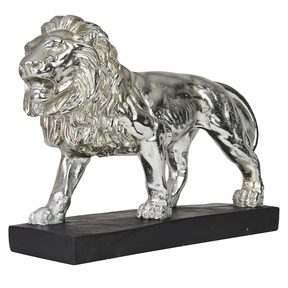 Deko Skulptur Löwe - Silber - Moderne Wohnungs-Deko - 47 x 35 x 13 cm - Dekofigur zum Hinstellen - D