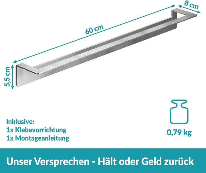 WEISSENSTEIN Handtuchhalter Ohne Bohren - 60cm - Handtuchstange für das Bad aus Edelstahl - Selbstkl