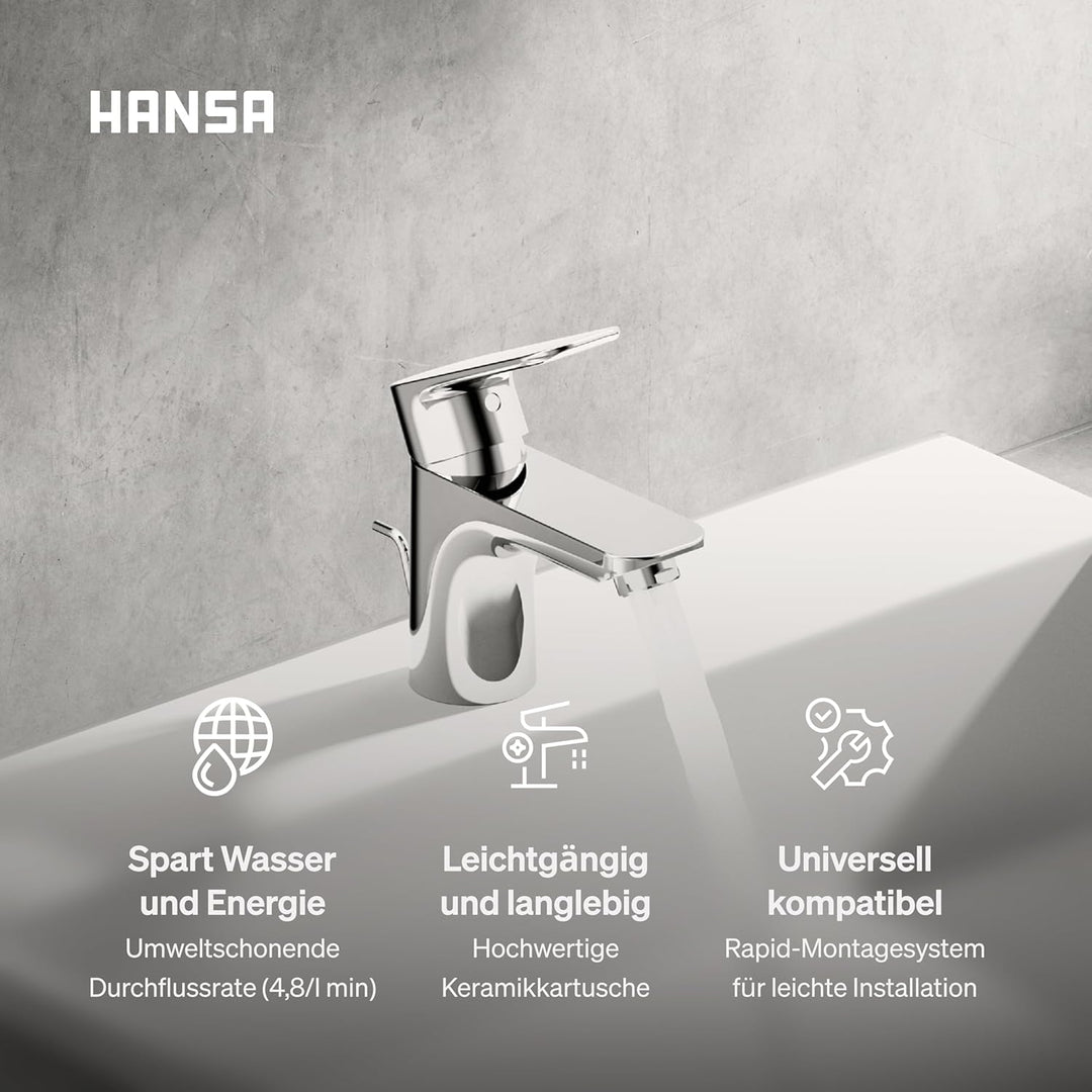 HANSA BASIC Waschtischarmatur I Wasserhahn Badezimmer mit Temperatur & Wassermengenbegrenzer | Misch