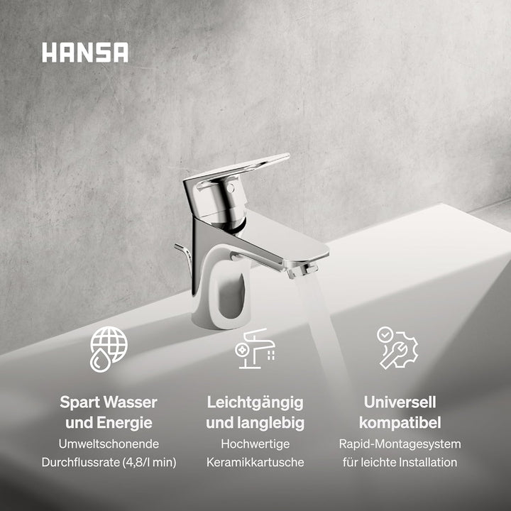 HANSA BASIC Waschtischarmatur I Wasserhahn Badezimmer mit Temperatur & Wassermengenbegrenzer | Misch