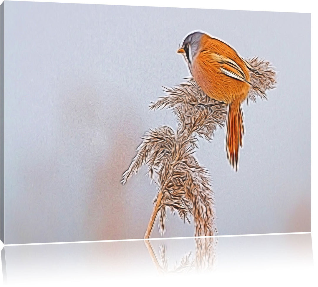 kleiner Vogel auf Weizen im Winter NewArt Format: 100x70 cm auf Leinwand, XXL riesige Bilder fertig