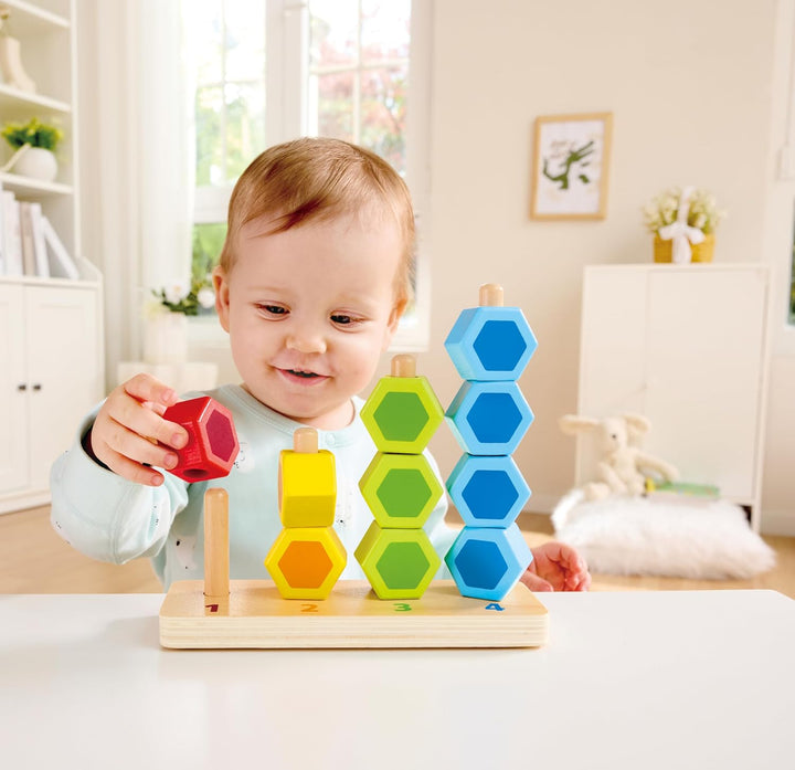Hape Zähl- und Steckspiel, Holz Lernspielzeug, Motorikspielzeug, Zahlen &amp; Farben Lernen, Steckspiel