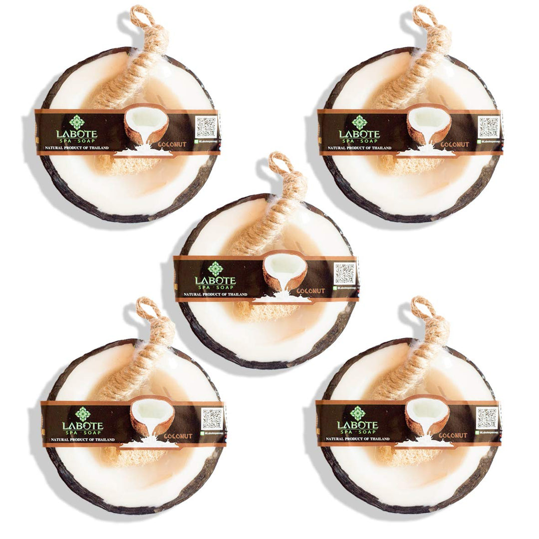 LABOTE Handgemachte thailändische Bio Naturseife Kokosnuss mit typischem Duft, 5 Stück, Kokosnuss