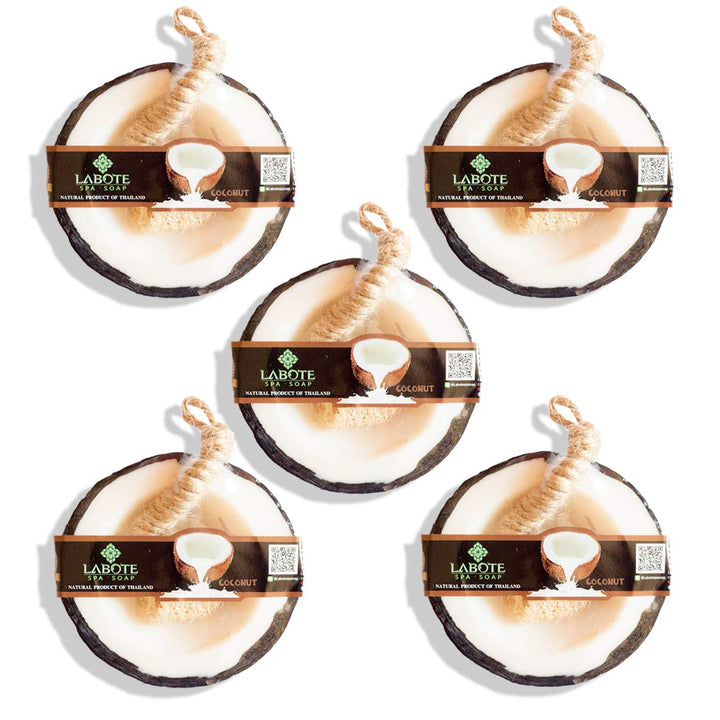 LABOTE Handgemachte thailändische Bio Naturseife Kokosnuss mit typischem Duft, 5 Stück, Kokosnuss