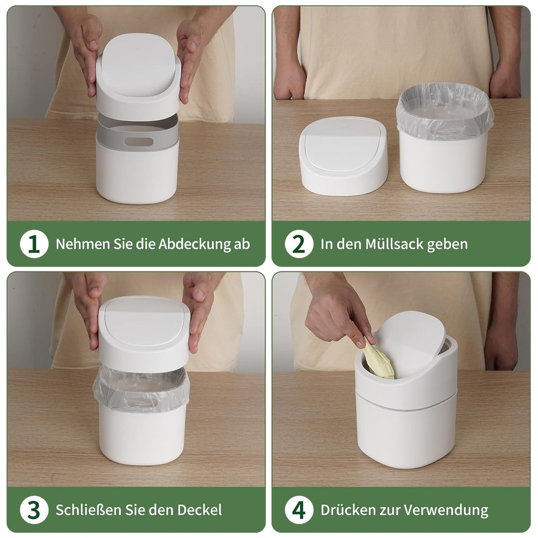 Mini tischmülleimer 2L mit Müllsäcken 180 Stück, tischabfalleimer mit deckel für Den Waschtisch Küch