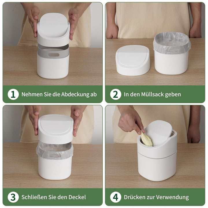 Mini tischmülleimer 2L mit Müllsäcken 180 Stück, tischabfalleimer mit deckel für Den Waschtisch Küch