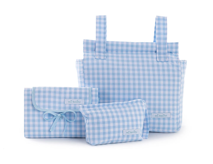 Mein gekochtes - Vichy Modellpaket, Blau 2, Pakket met wandel tas, verschoningsmatje en toilettas
