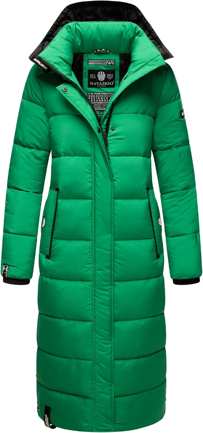 Navahoo Damen Wintermantel Warmer Steppmantel lang mit Abnehmbarer Kapuze Isalie XS-XXL XXL Smaragd