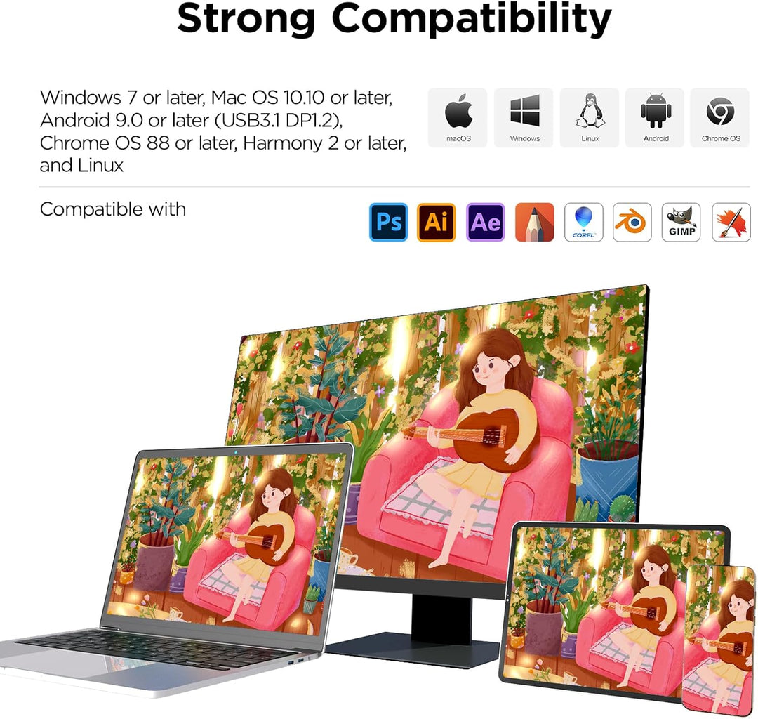 ugee UE12 11,6 Zoll Grafiktablett mit Display,Pen Display mit 124% sRGB mit 8 Shortcut-Tasten Ultra-