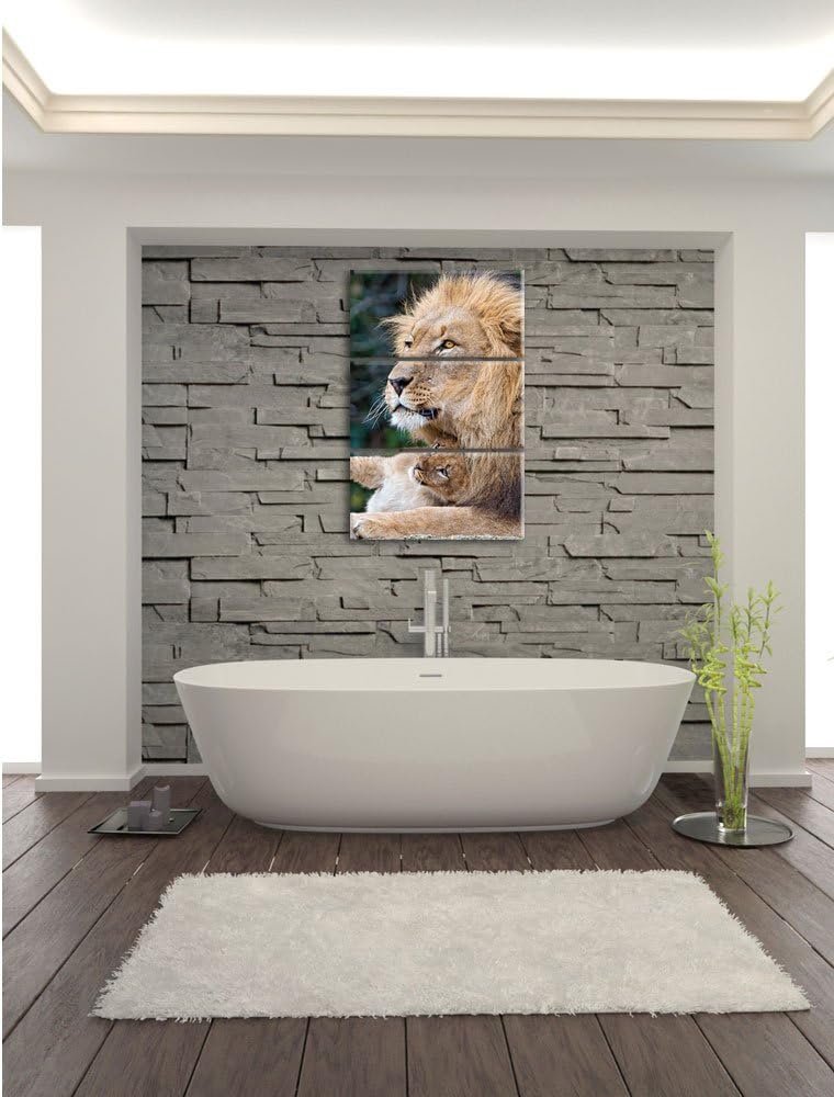 Pixxprint liebevoller Löwe mit Jungtier als Leinwandbild/Grösse: 3 Teilig (120x80) cm/Wandbild/Kunst