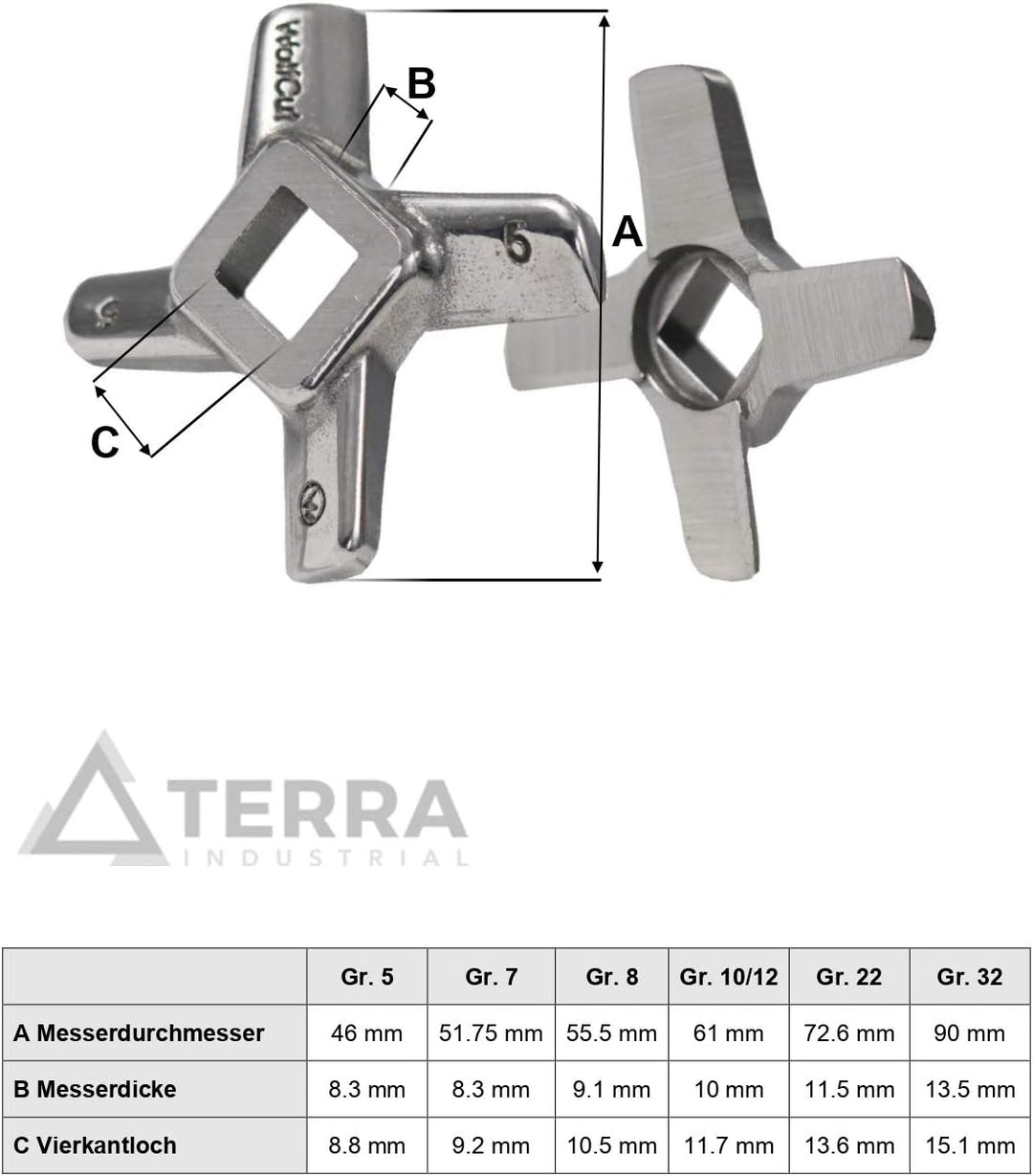 Wolfcut INOX Kreuzmesser -kompatibel mit Allen gängigen Fleischwölfen Grössen 7 – z.B.: Bosch MUM6/M