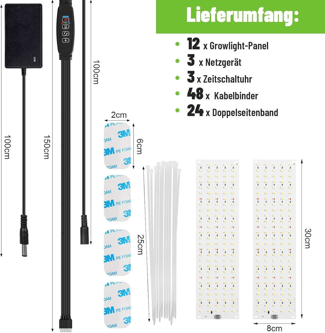 1620 LEDs Pflanzenlampe, LED Vollspektrum, 12 Stück Pflanzenleuchte, Pflanzenlicht Wachsen licht mit