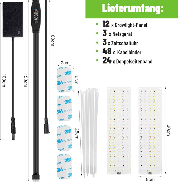 1620 LEDs Pflanzenlampe, LED Vollspektrum, 12 Stück Pflanzenleuchte, Pflanzenlicht Wachsen licht mit