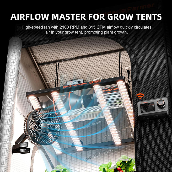 Spider Farmer Grow Ventilator mit Clip, 10-Stufen-Regelung per Knopf oder GGS Smart App (App-Steueru