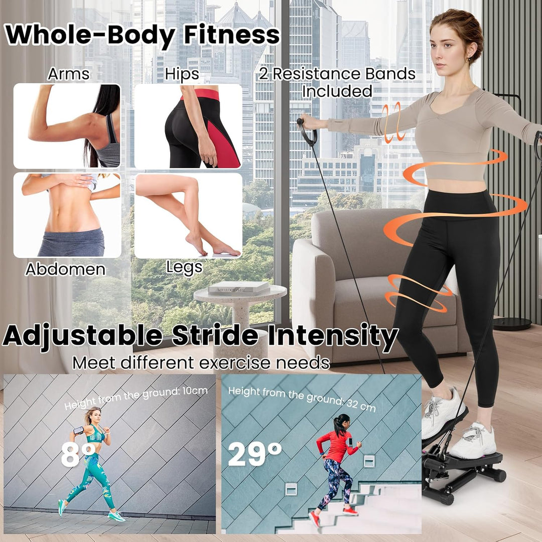 KOMFOTTEU Mini Stepper tragbar, Swing Stepper höhenverstellbar mit Widerstandsbändern, LCD-Bildschir