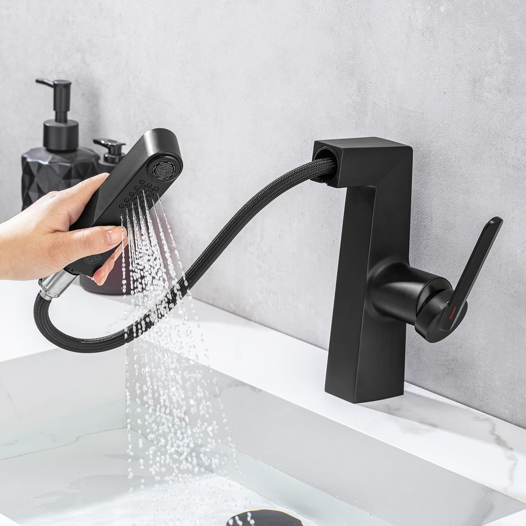 EAARSUO Waschtischarmatur Ausziehbar für Waschbecken mit 1 Loch, Einhebel-Armatur Badezimmer mit 2 M