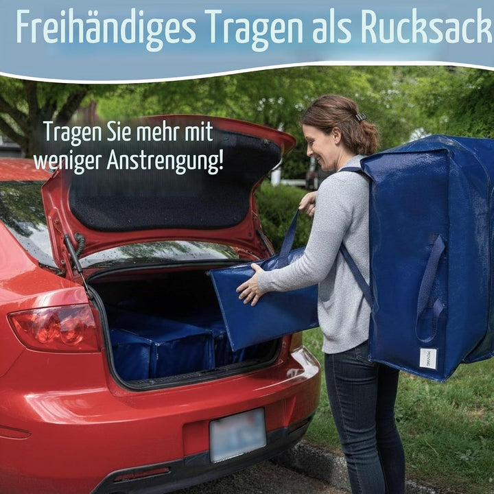 VENO 8-er Pack extra grosse Umzugstaschen mit Rucksackgurten, Umzugshelfer, starke Griffe und Reissv