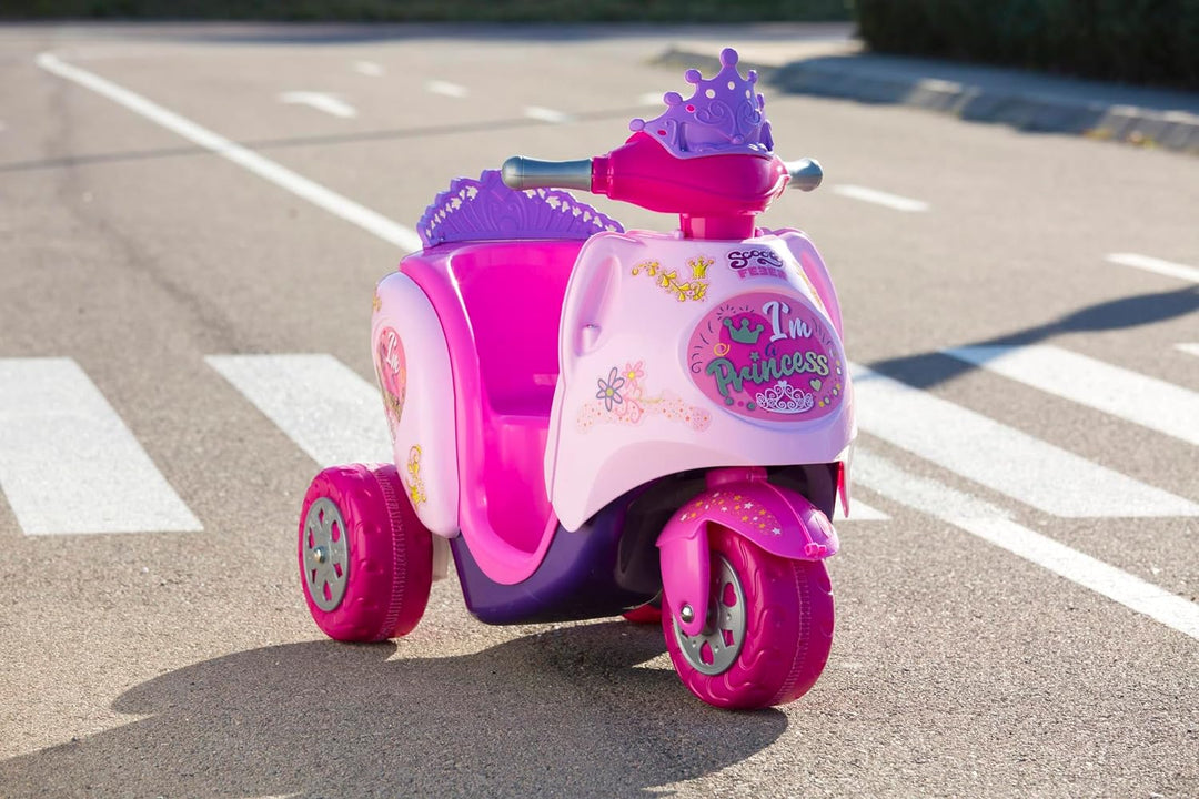 FEBER - Scooty Little Princess, 6V rosa Elektroroller und Aufsitzmobile mit Prinzessinnendesign, mit
