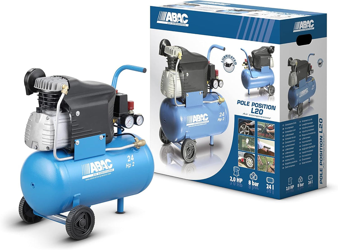 ABAC Luftkompressor POLE POSITION L20, 24-Liter Luftkompressor, Doppeldruckmesser, Max. Druck 10 Bar