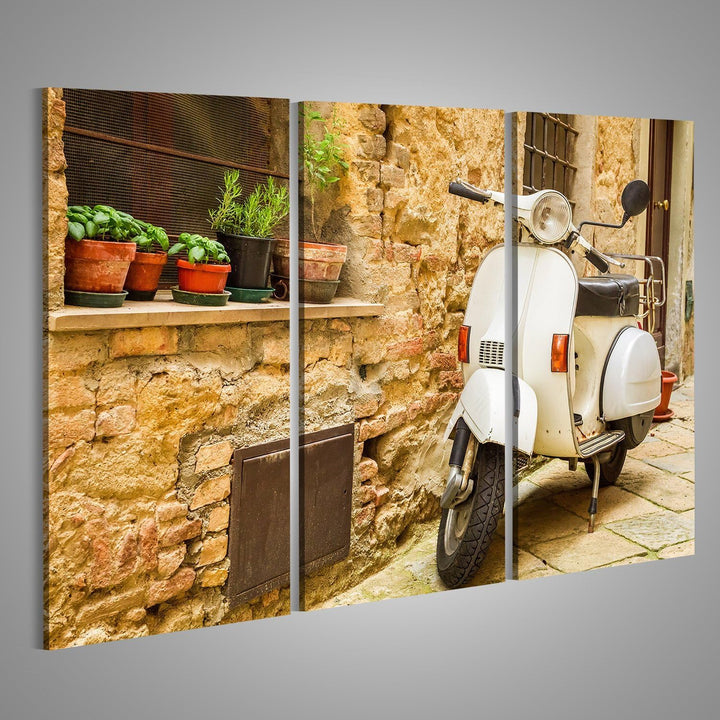 islandburner Bild auf Leinwand Vintage Szene Mit Vespa Auf Alter Strasse Rustikal Bilder Wandbilder